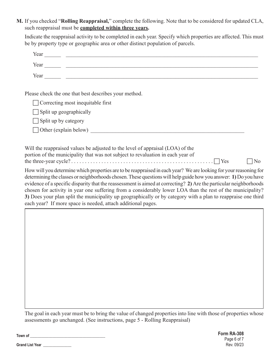 Form RA-308 Detailed Reappraisal Compliance Plan - Vermont, Page 6