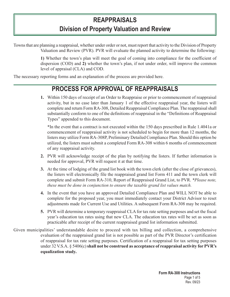 Form RA-308 Detailed Reappraisal Compliance Plan - Vermont, Page 8
