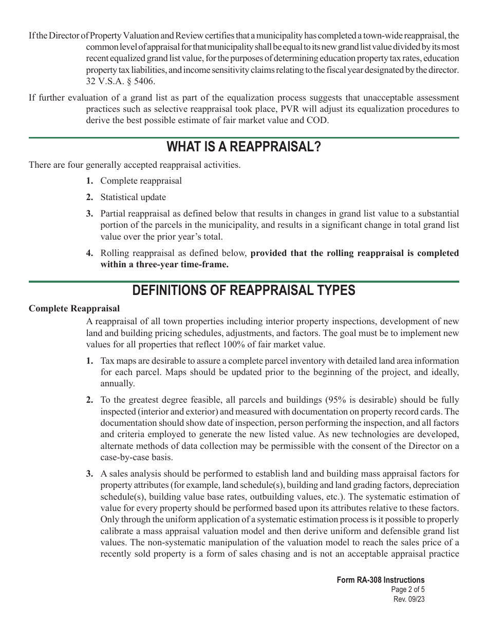 Form RA-308 Detailed Reappraisal Compliance Plan - Vermont, Page 9