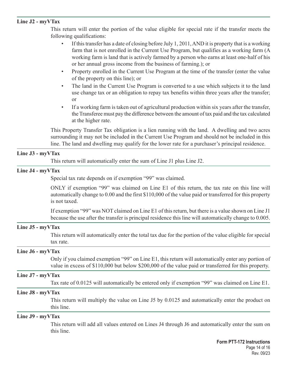 Instructions for Form PTT-172 Vermont Property Transfer Tax Return - Vermont, Page 14
