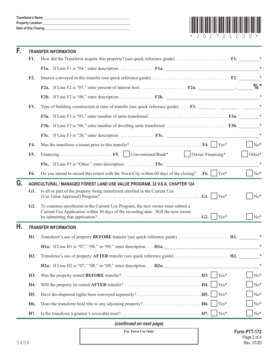 Download Instructions for Form PTT172 Vermont Property Transfer Tax