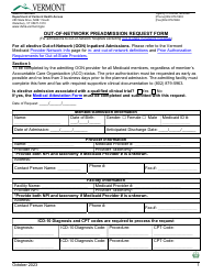 Document preview: Out-Of-Network Preadmission Request Form - Vermont