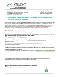 Document preview: Request for Reconsideration: for Mental Health and Applied Behavior Analysis Services - Vermont