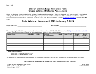 Braille &amp; Large Print Order Form - Oregon Extended Statewide Assessments - Oregon