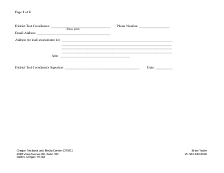 Braille &amp; Large Print Order Form - Oregon Extended Statewide Assessments - Oregon, Page 2