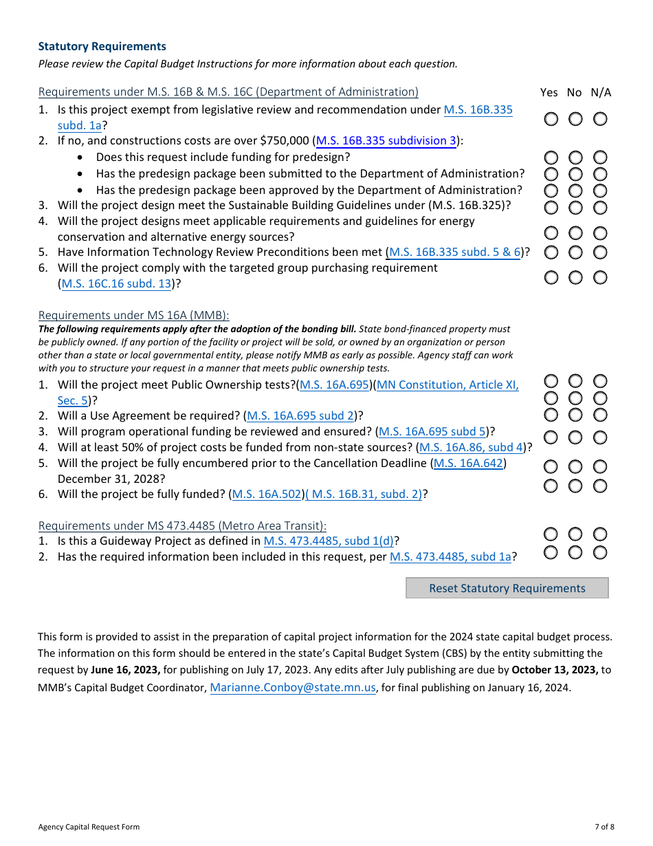 Capital Budget Project Information for Agency Capital Requests - Minnesota, Page 7