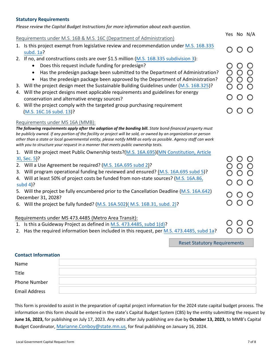 Capital Budget Project Information for Local Government Capital Requests - Minnesota, Page 7