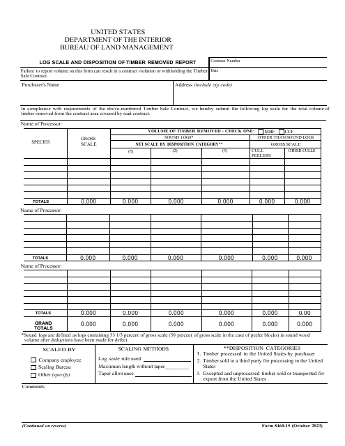 Form 5460-15 Log Scale and Disposition of Timber Removed Report