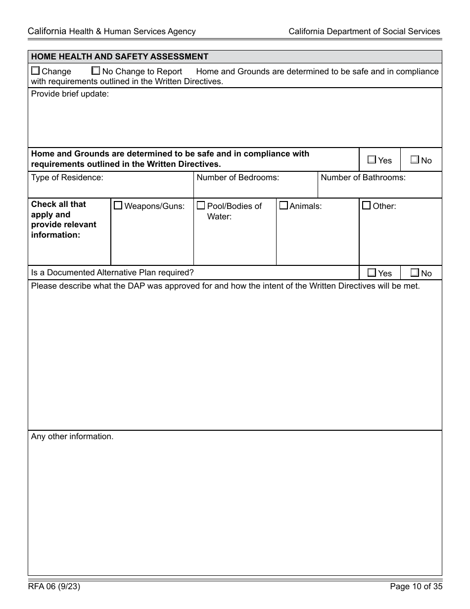Form RFA06 Resource Family Approval - Update Report - California, Page 10