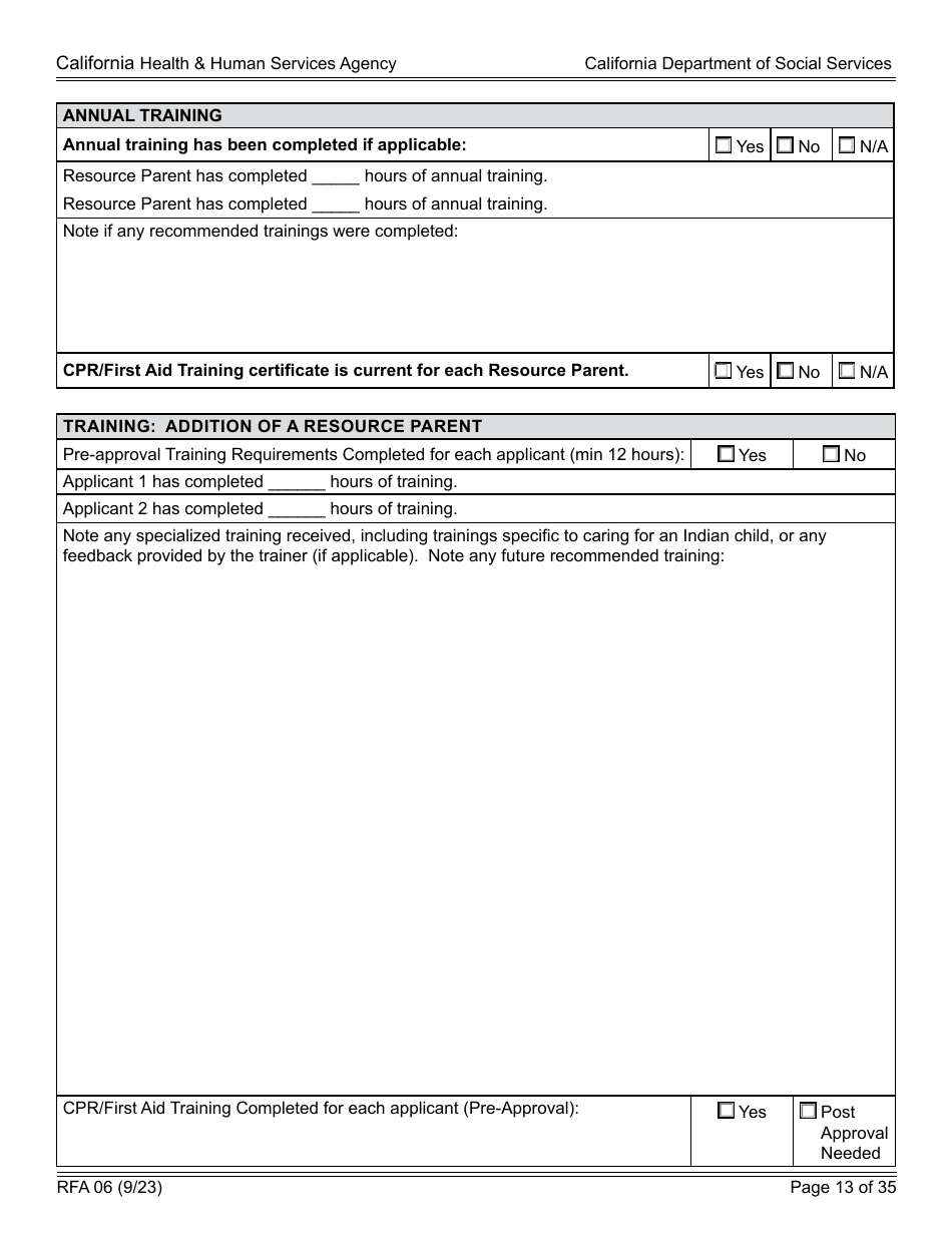 Form RFA06 Resource Family Approval - Update Report - California, Page 13