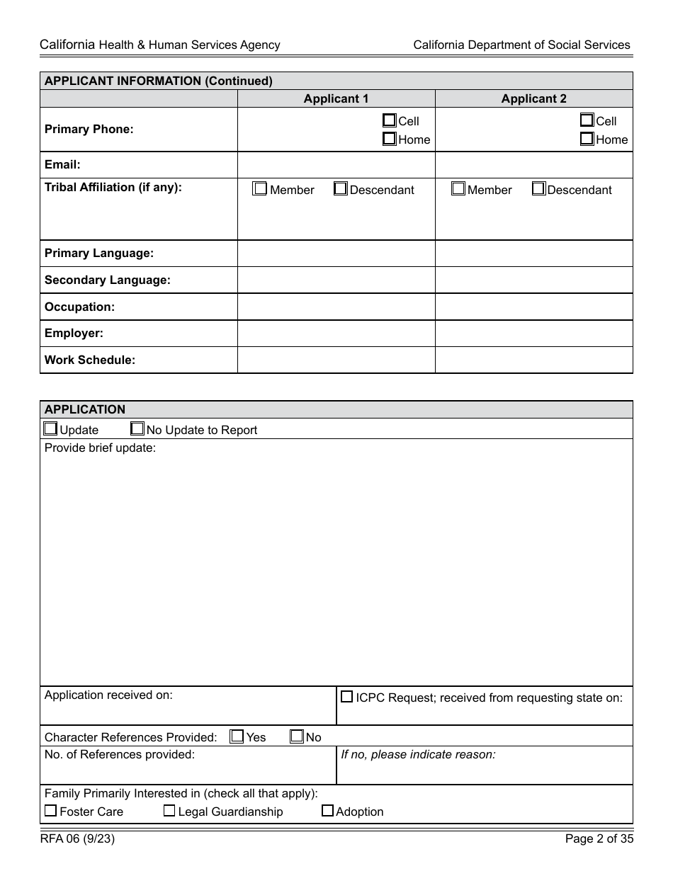 Form RFA06 Resource Family Approval - Update Report - California, Page 2