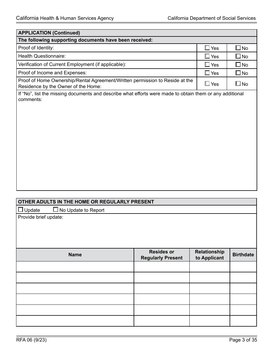 Form RFA06 Resource Family Approval - Update Report - California, Page 3