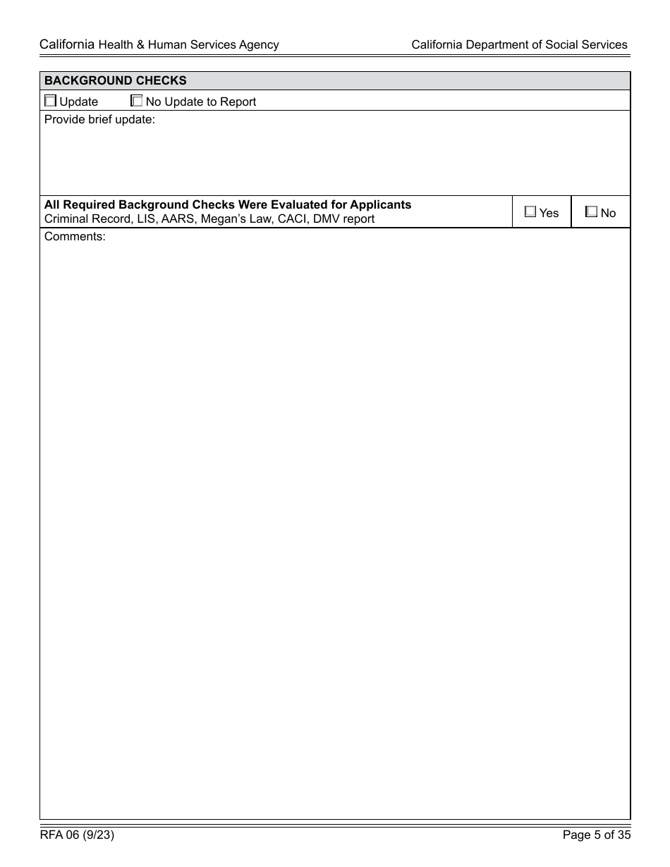 Form RFA06 Resource Family Approval - Update Report - California, Page 5