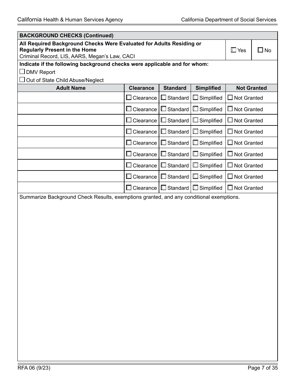 Form RFA06 Resource Family Approval - Update Report - California, Page 7