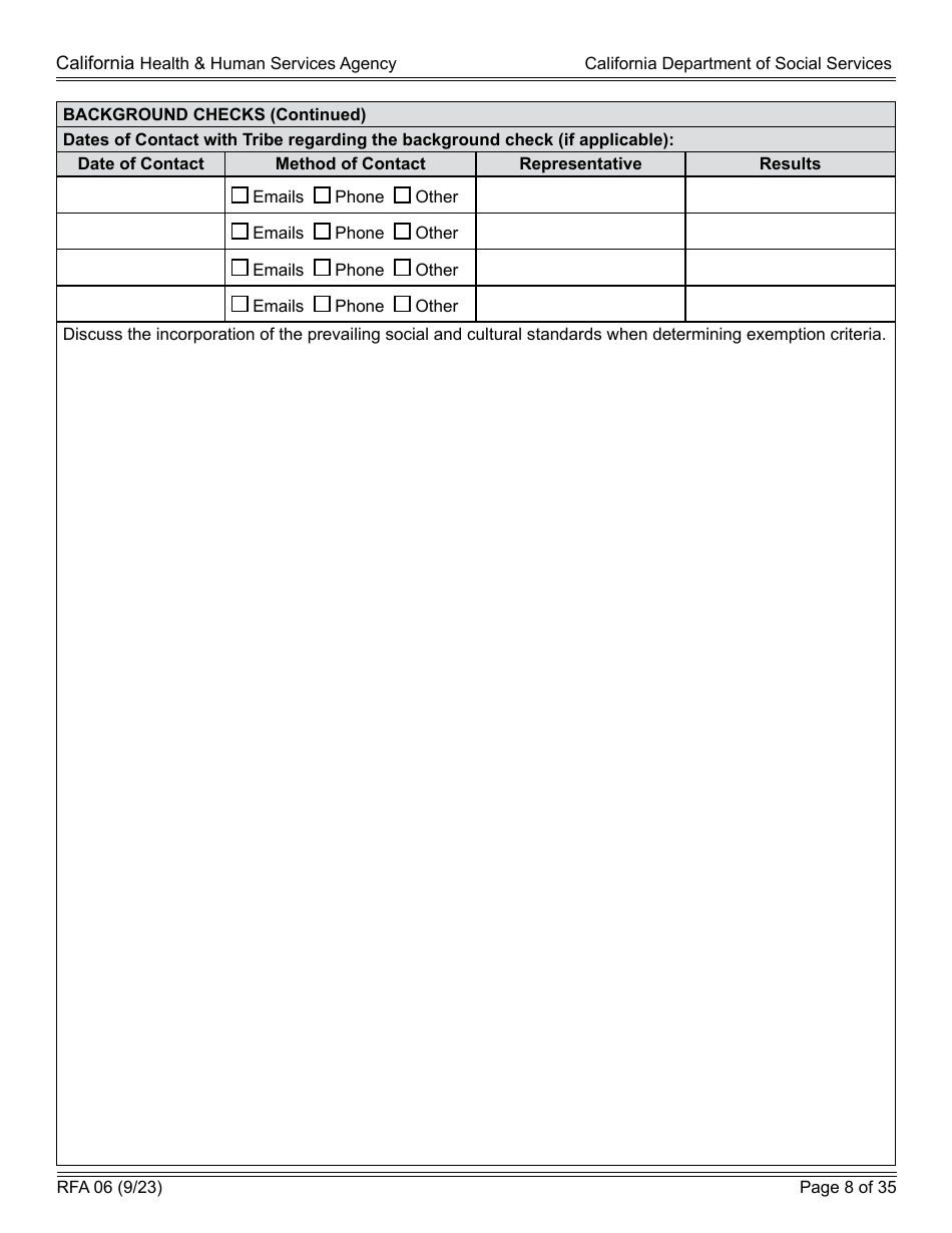 Form RFA06 Resource Family Approval - Update Report - California, Page 8