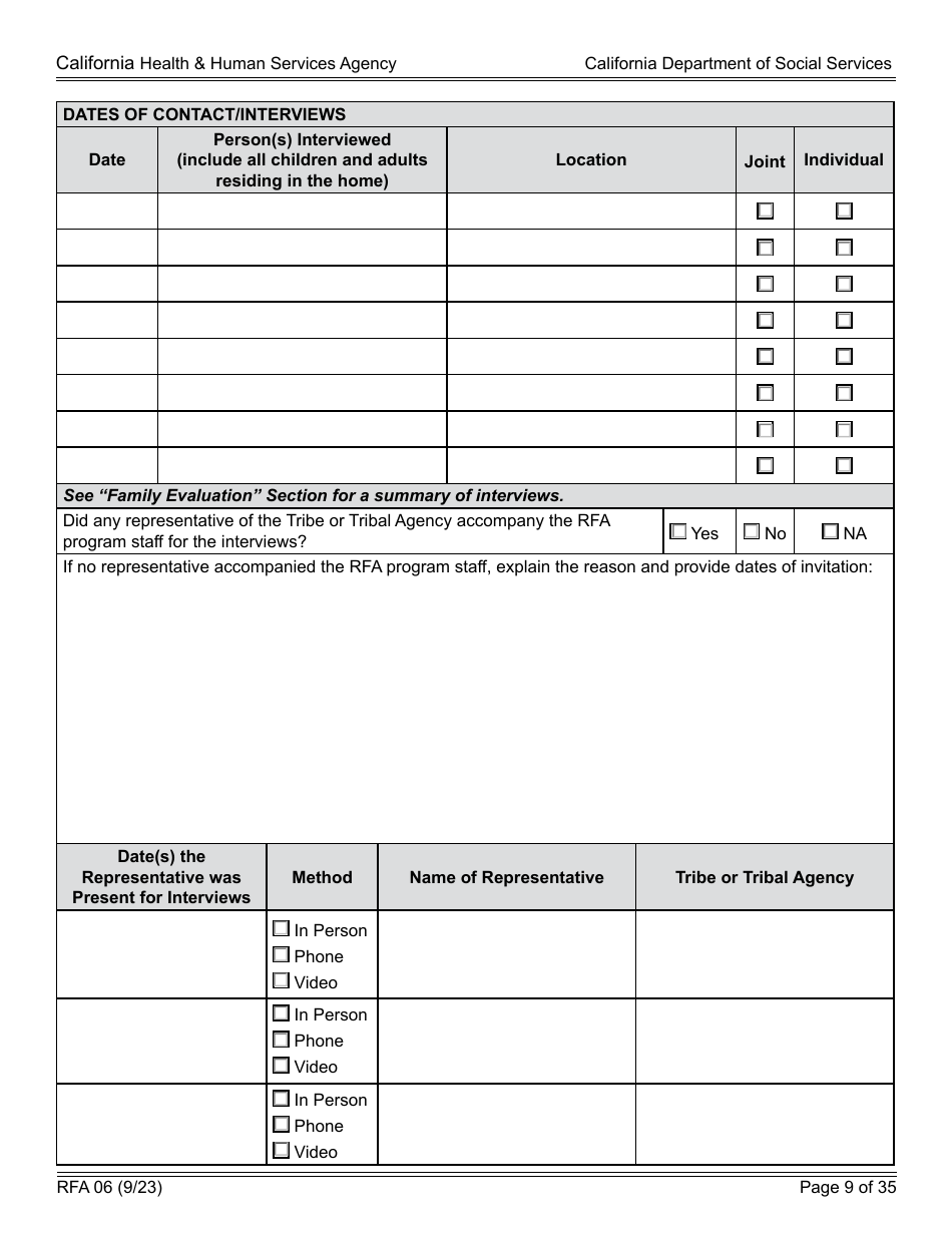 Form RFA06 Resource Family Approval - Update Report - California, Page 9