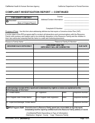 Document preview: Form RFA9099C Complaint Investigation Report - Continued - California