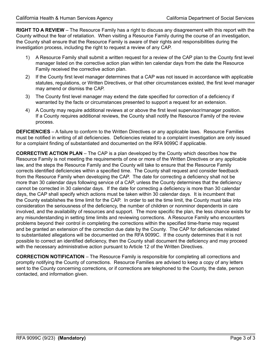 Form RFA9099C Complaint Investigation Report - Continued - California, Page 3