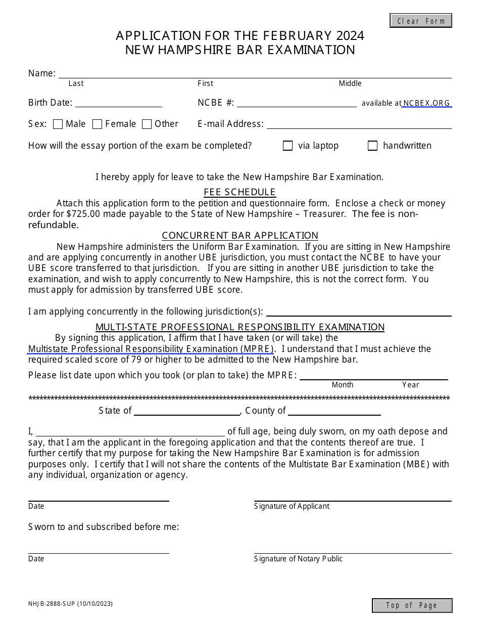 Form NHJB2888SUP Download Fillable PDF or Fill Online Application for