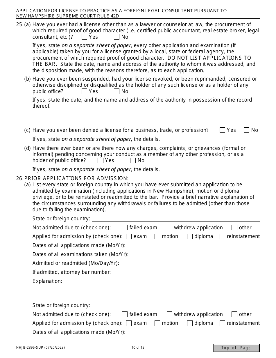 Form NHJB-2395-SUP Application for License to Practice as a Foreign Legal Consultant Pursuant to New Hampshire Supreme Court Rule 42d - New Hampshire, Page 10