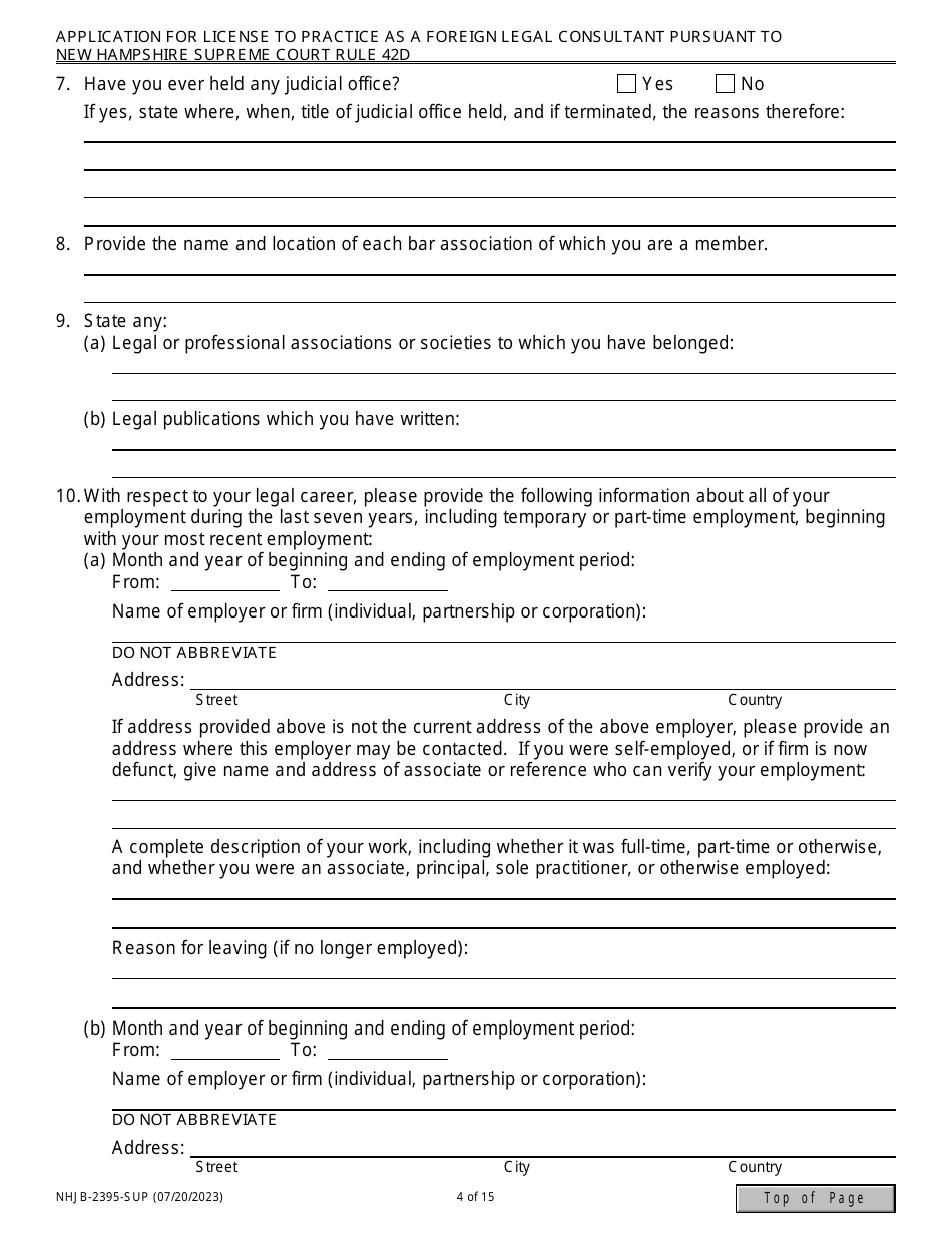 Form NHJB-2395-SUP Application for License to Practice as a Foreign Legal Consultant Pursuant to New Hampshire Supreme Court Rule 42d - New Hampshire, Page 4