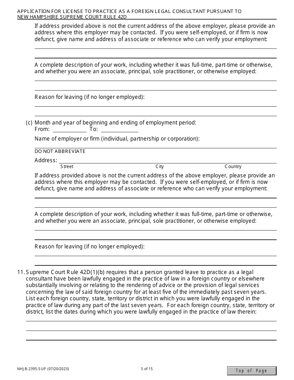 Form NHJB-2395-SUP Application for License to Practice as a Foreign Legal Consultant Pursuant to New Hampshire Supreme Court Rule 42d - New Hampshire, Page 5