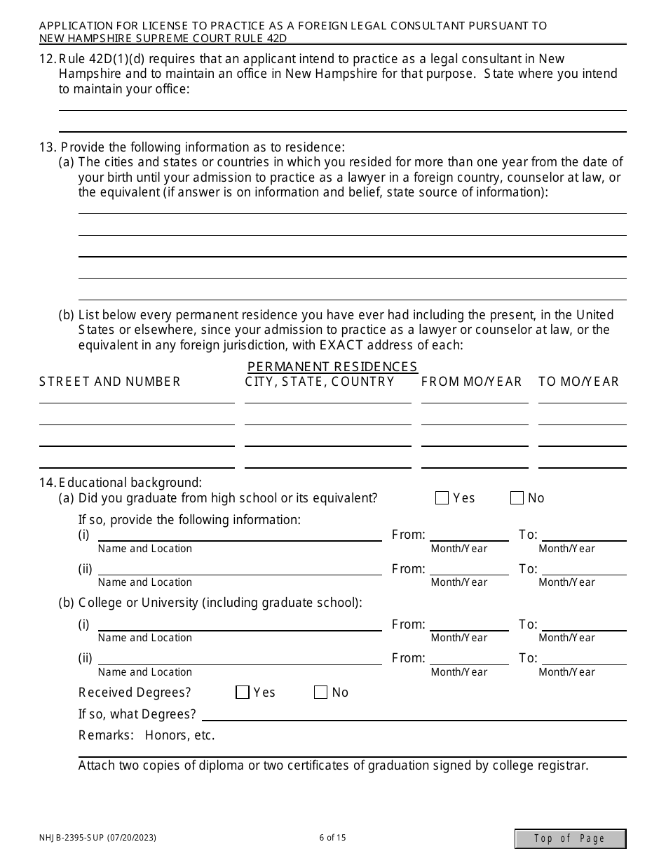 Form NHJB-2395-SUP Application for License to Practice as a Foreign Legal Consultant Pursuant to New Hampshire Supreme Court Rule 42d - New Hampshire, Page 6