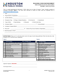 Form CE-1017 Mechanical/HVAC Building Permit Application - City of Houston, Texas