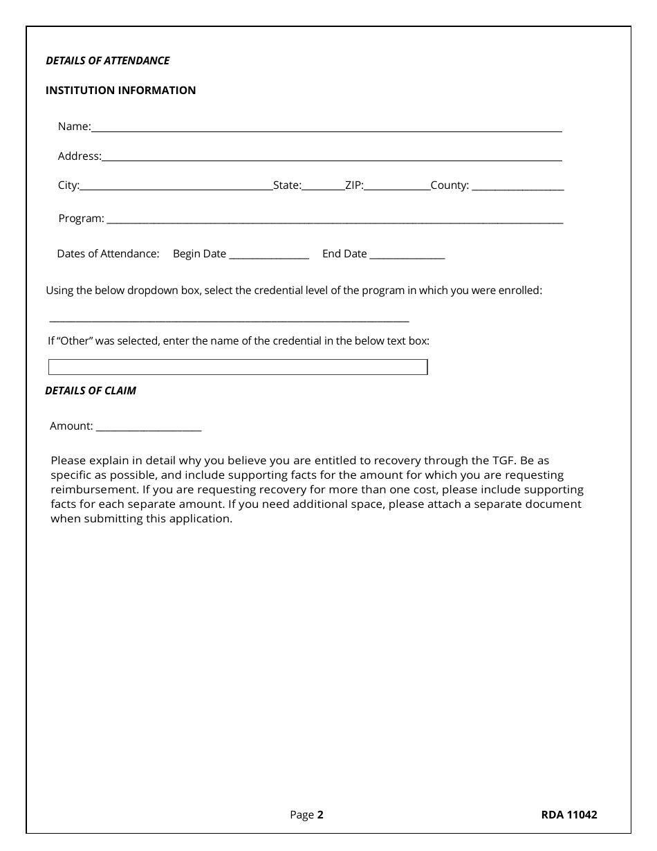 Tuition Guaranty Fund (Tgf) Claim Application and Information Authorization Release - Tennessee, Page 2