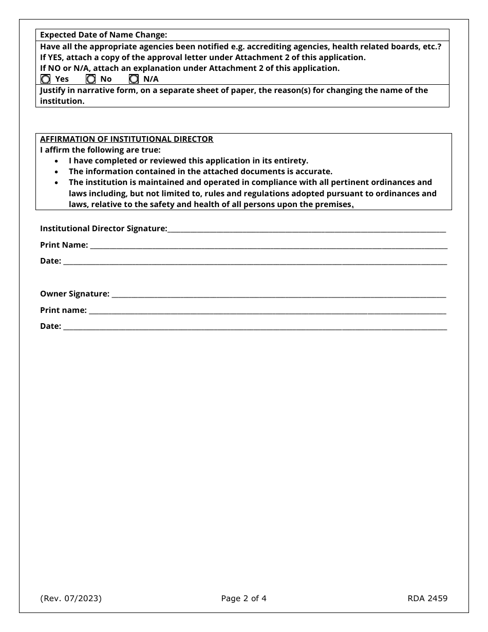 Application for Change of Institutional Name - Tennessee, Page 2