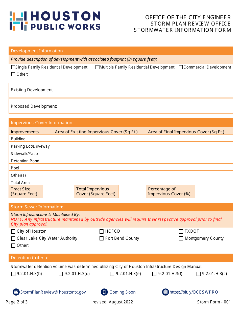 Form 001 Stormwater Information Form - City of Houston, Texas, Page 2