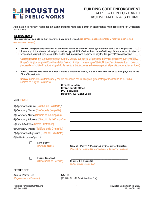 Form CE-1026  Printable Pdf