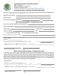 Document preview: Change or Add Contractor/Qualifier Form - Palm Beach County, Florida