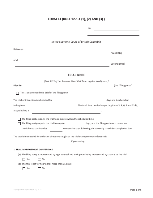 Form 41 Trial Brief - British Columbia, Canada