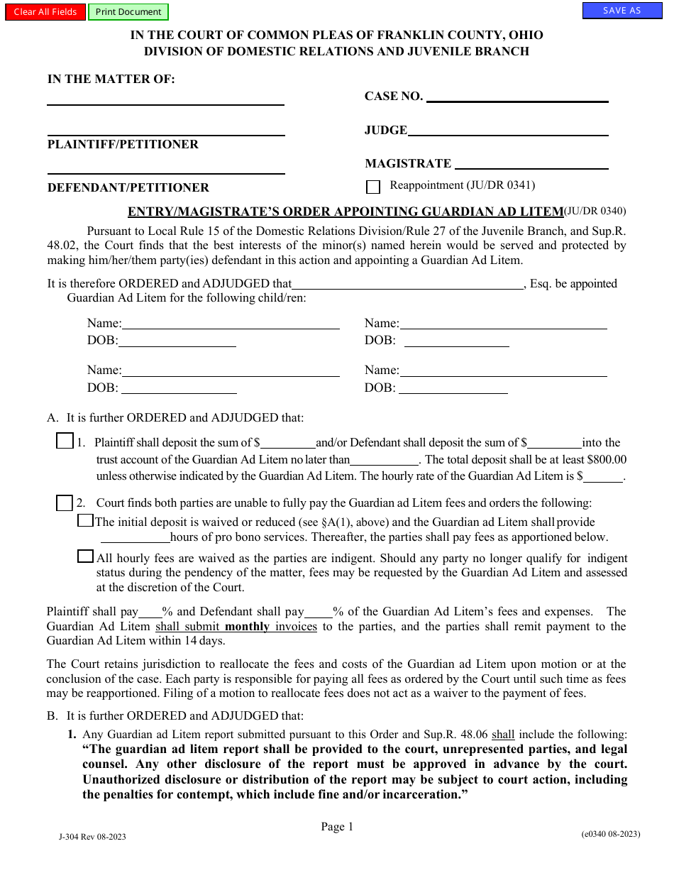 Form J304 (E0340) Download Fillable PDF or Fill Online Entry