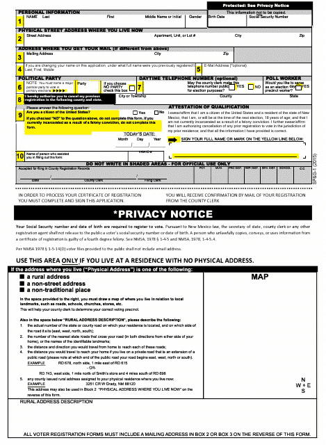 Form SP&G-1 Voter Registration Form - New Mexico