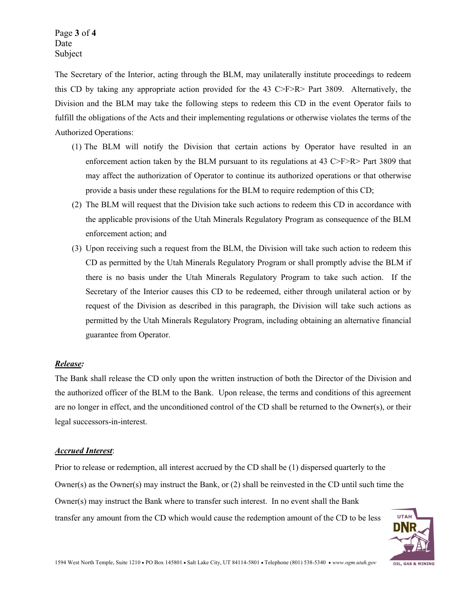 Certificate of Deposit (BLM) - Utah, Page 3
