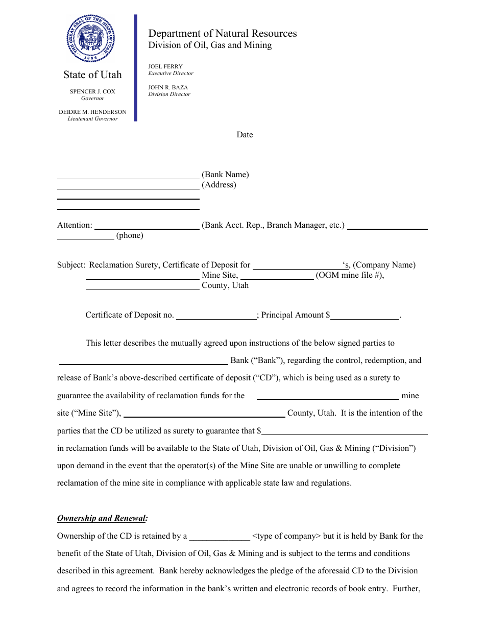 Certificate of Deposit - Utah, Page 1