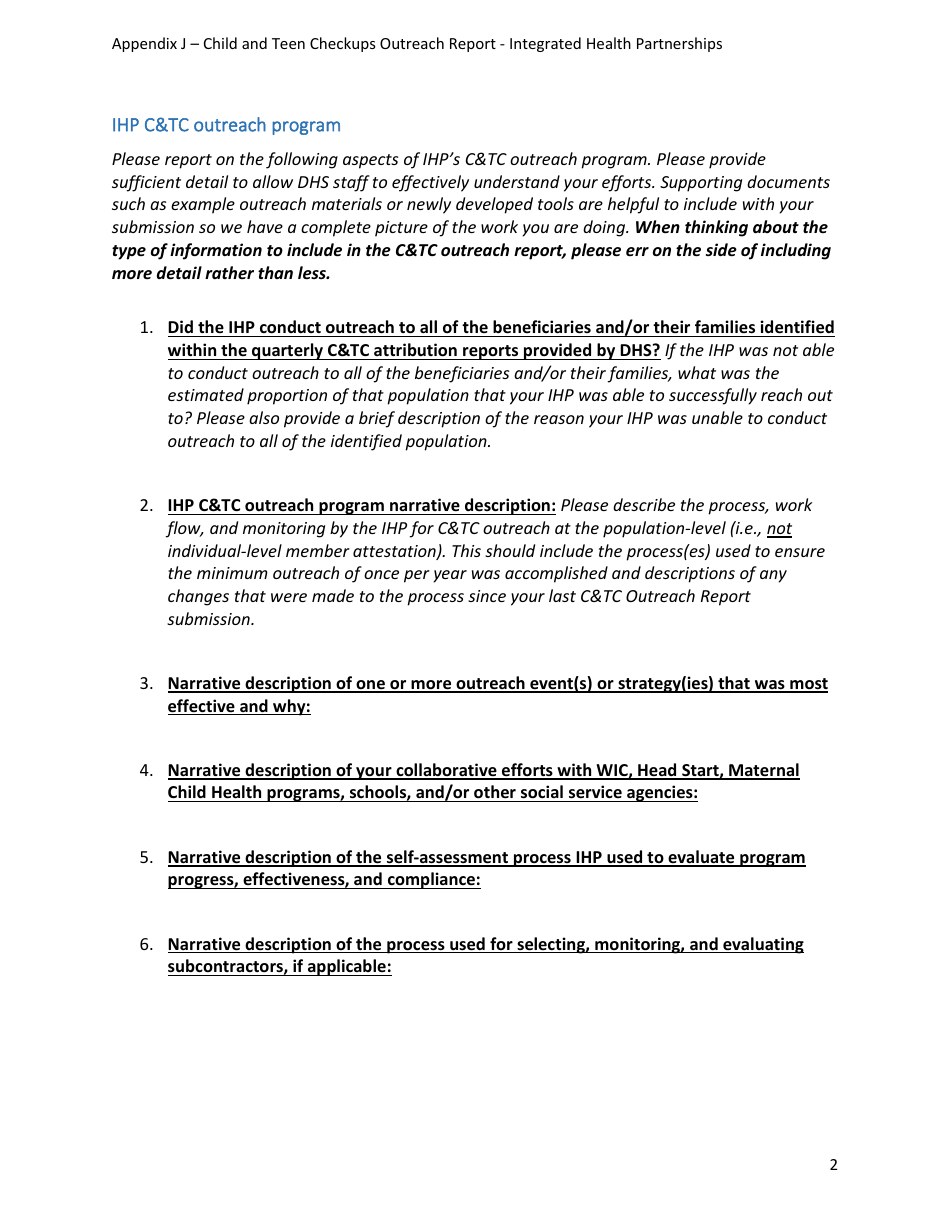 Appendix J Sample Child and Teen Checkups (Ctc) Report - Template - Minnesota, Page 2