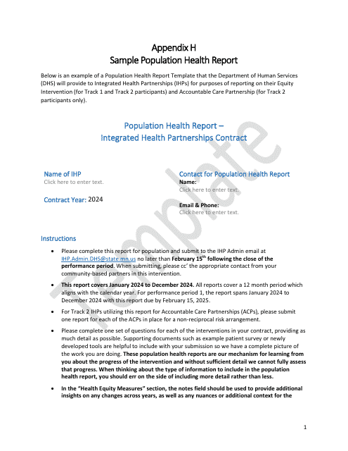 Appendix H Sample Population Health Report - Template - Minnesota, 2024