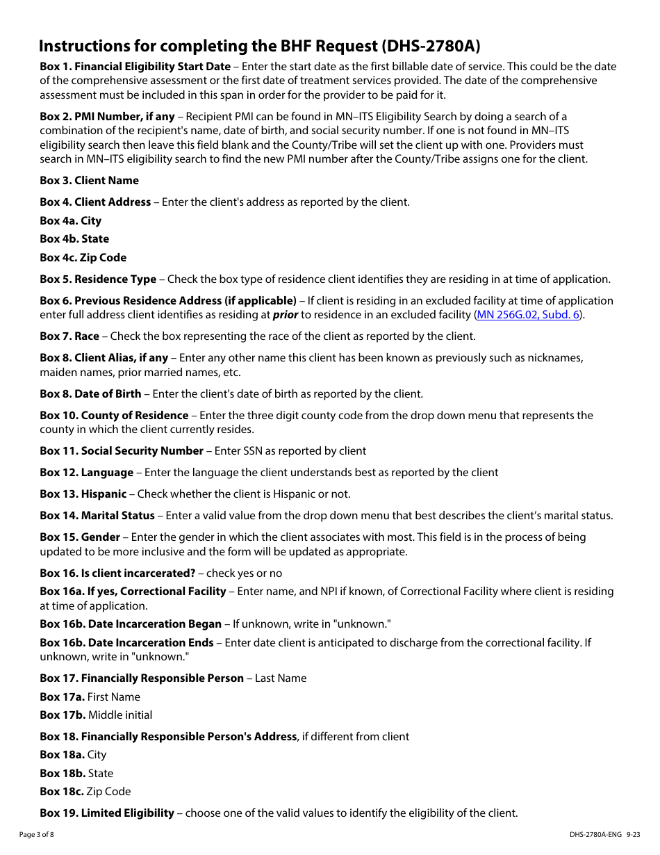 Form DHS-2780A-ENG Behavioral Health Fund Request (Bhf) - Minnesota, Page 3