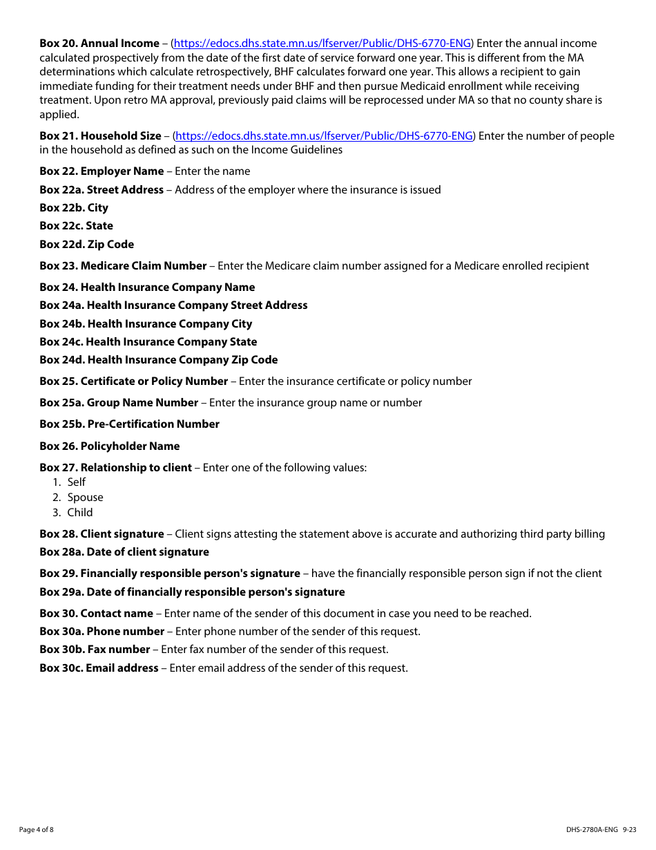 Form DHS-2780A-ENG Behavioral Health Fund Request (Bhf) - Minnesota, Page 4