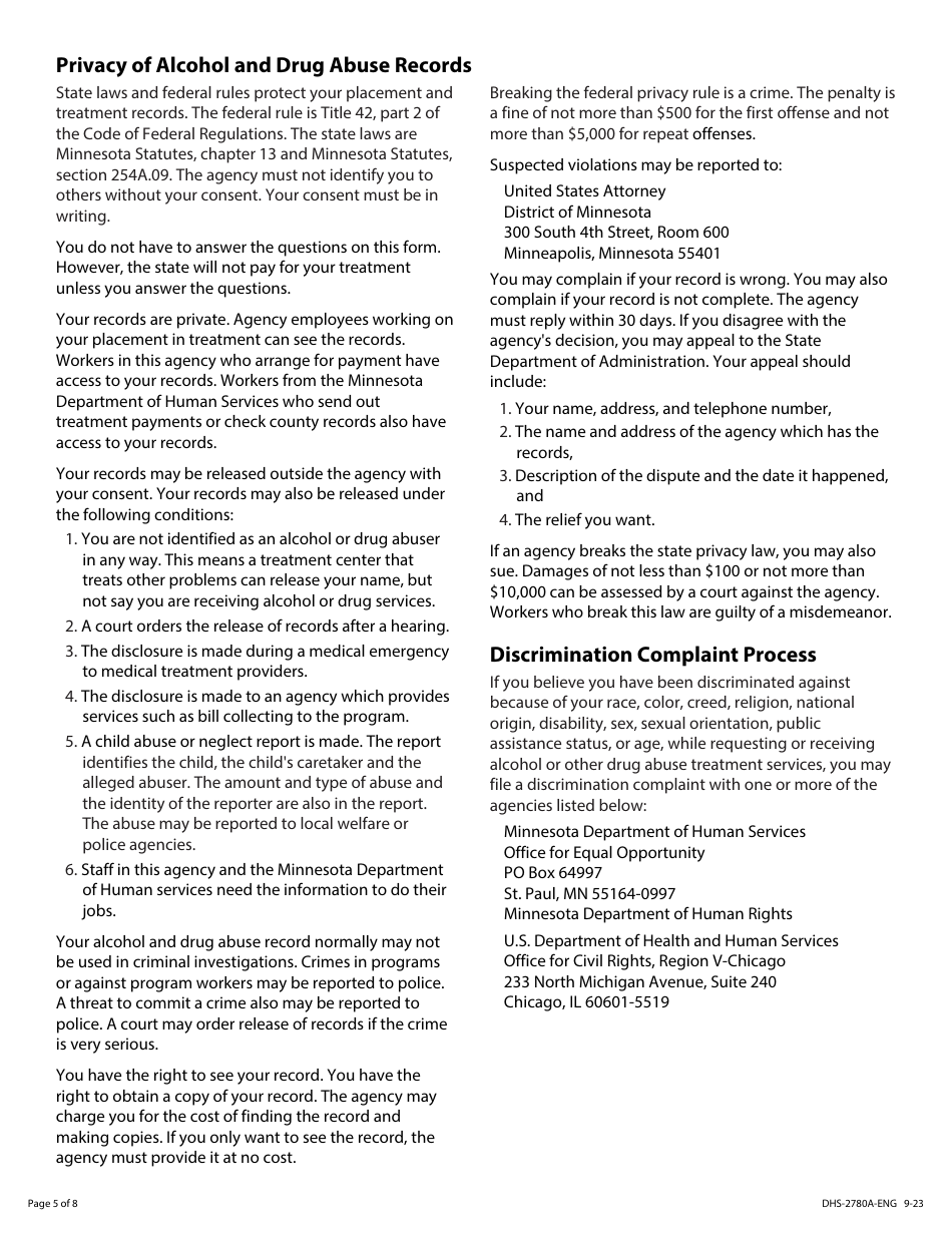 Form DHS-2780A-ENG Behavioral Health Fund Request (Bhf) - Minnesota, Page 5