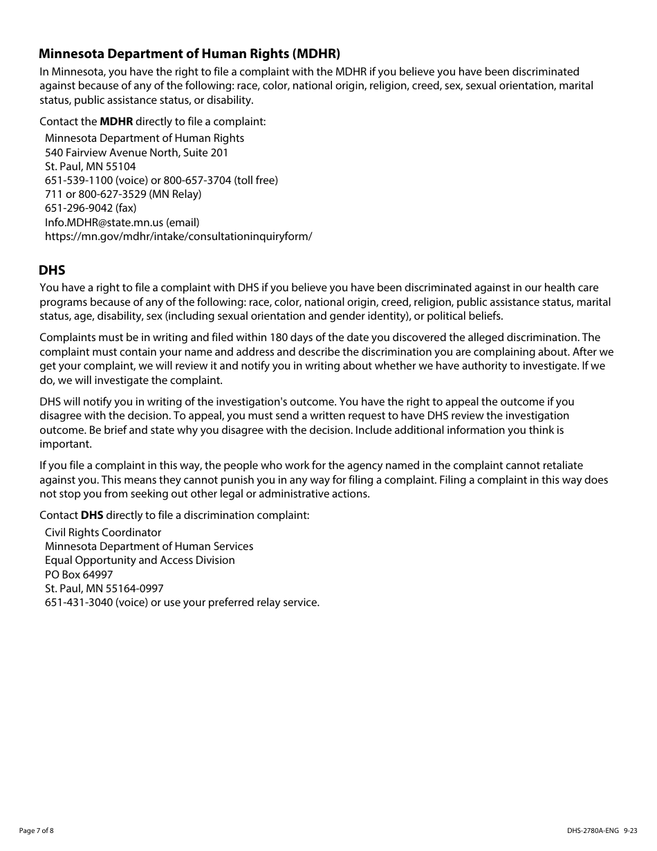 Form DHS-2780A-ENG Behavioral Health Fund Request (Bhf) - Minnesota, Page 7