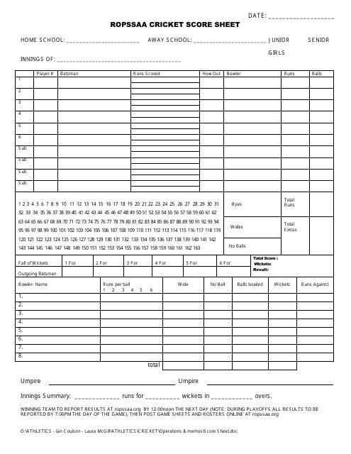 basic cricket score sheet template pdf
