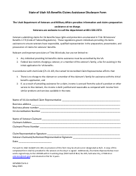 Form 1 Benefits Claims Assistance Disclosure Form - Utah