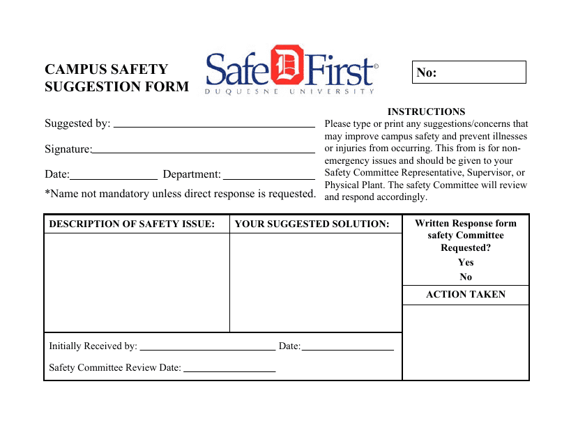 Campus Safety Suggestion Form - Safe First