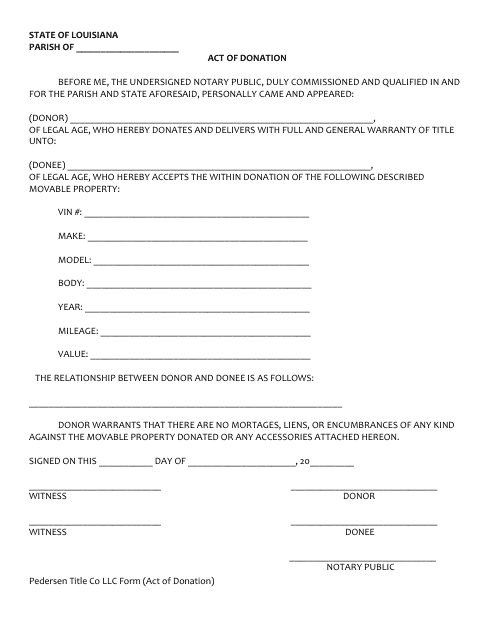 Act of Donation Form - Pedersen Title Co Llc - Louisiana