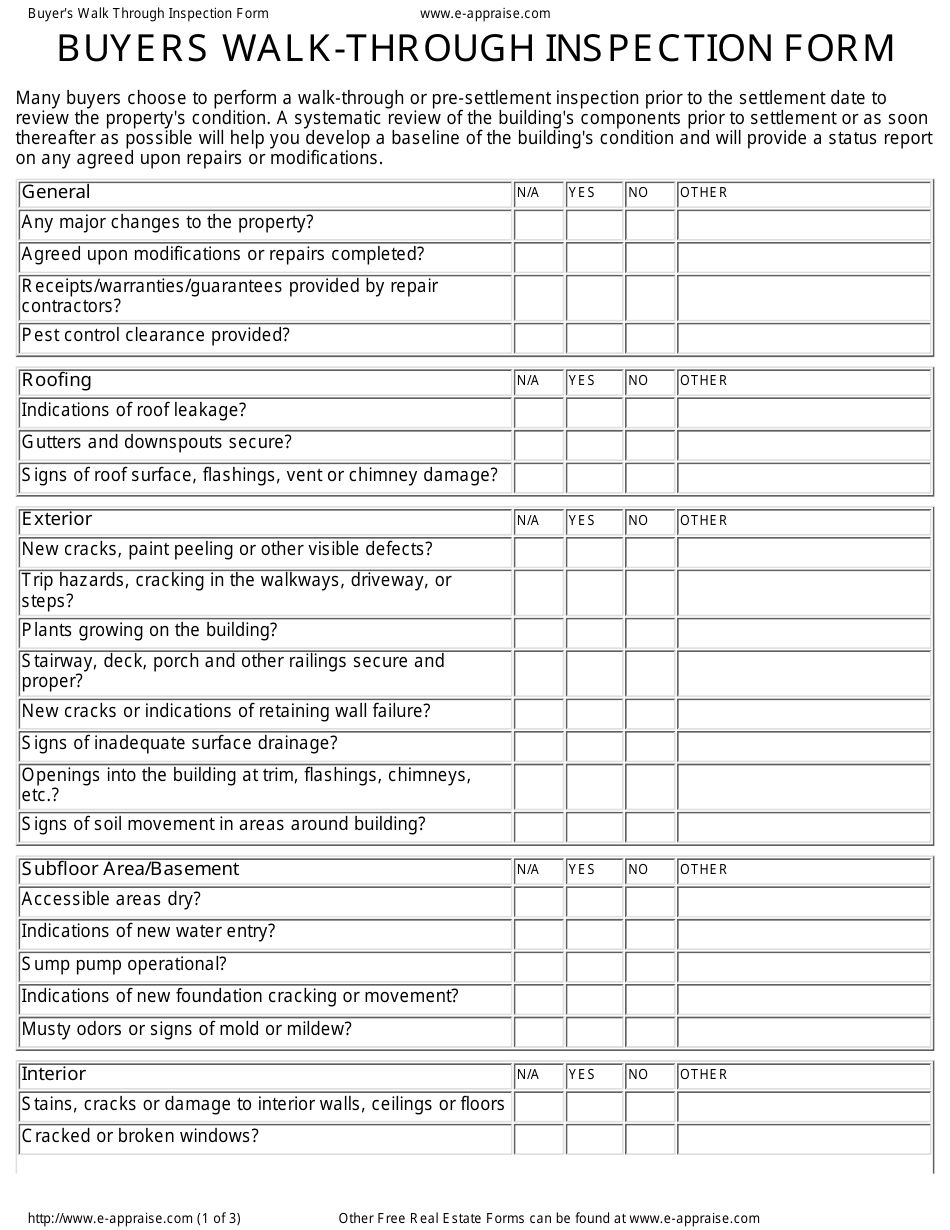 Buyers Walk-Through Inspection Form Download Printable PDF With Regard To Home Inspection Report Template Pdf