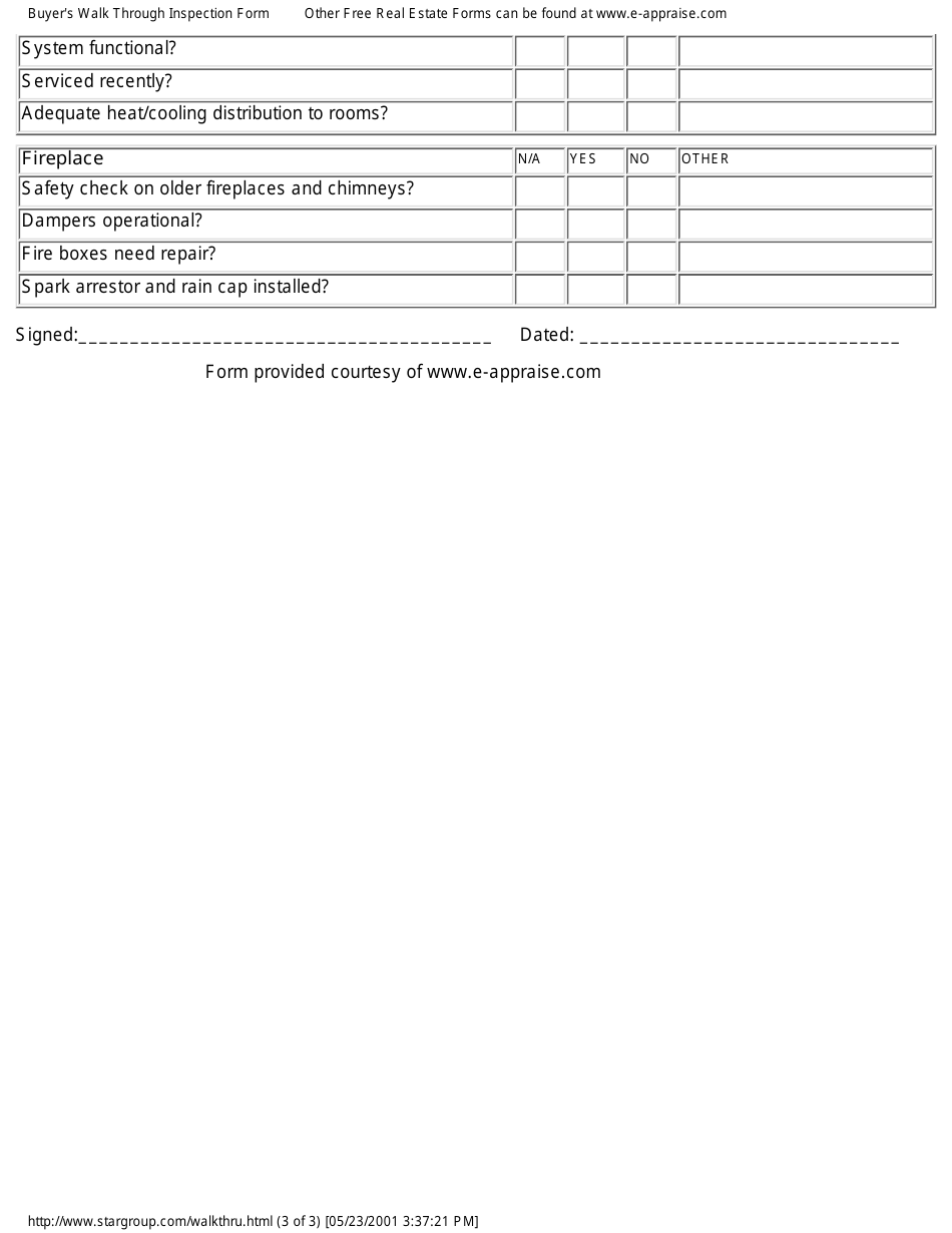 Buyers Walk-Through Inspection Form, Page 3